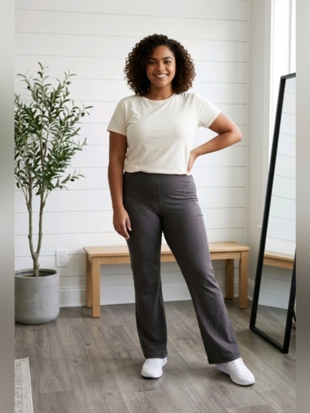 L.L. Bean SZ XL Tall Gray Wide Leg Pull On Stretch Athleisure Pants